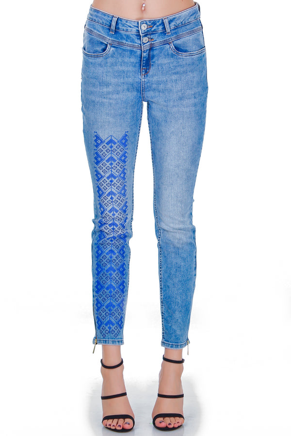 Pantaloni denim cu broderie freeshipping - Liza Panait Online Boutique