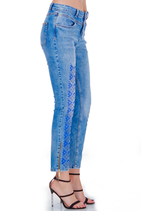 Pantaloni denim cu broderie freeshipping - Liza Panait Online Boutique