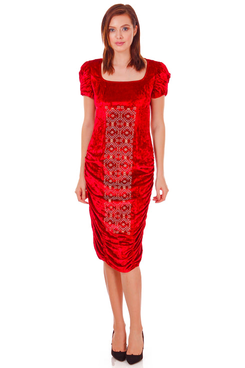 Rochie catifea cu broderie P-16