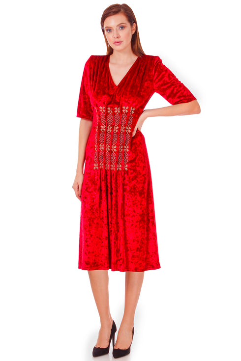Rochie catifea cu broderie P-17