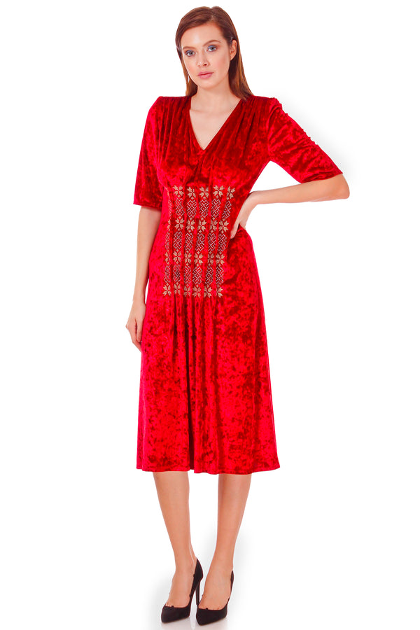 Rochie catifea cu broderie P-17