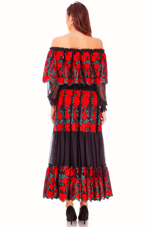 Rochie dantela neagra cu flori P-20