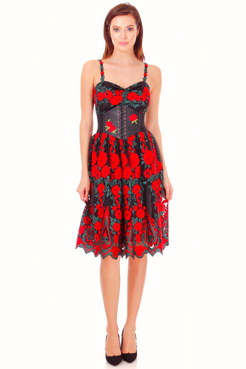 Rochie dantela neagra cu flori P-22