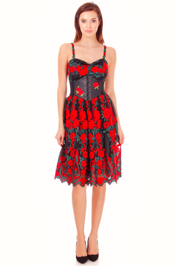 Rochie dantela neagra cu flori P-22