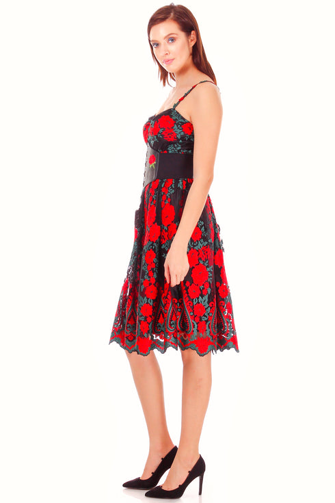 Rochie dantela neagra cu flori P-22