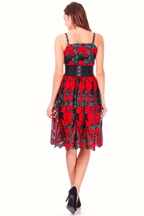 Rochie dantela neagra cu flori P-22