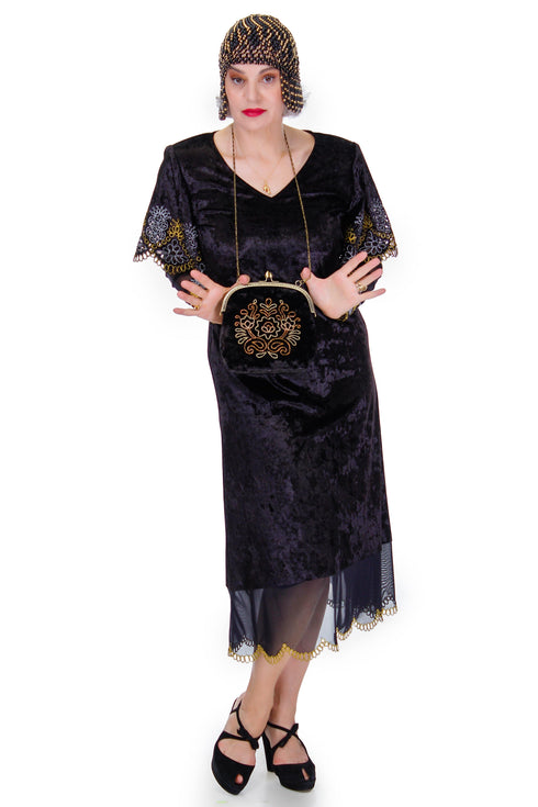 Rochie unicat din catifea cu broderie Liza Panait Liza Panait Online Boutique