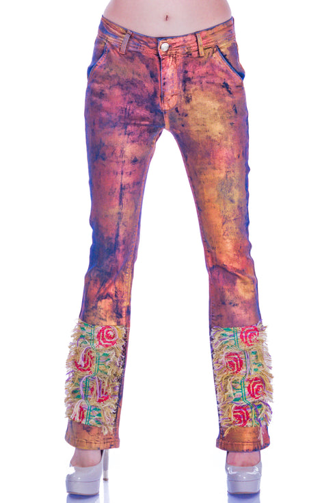 Pantalon denim cu broderie I-30