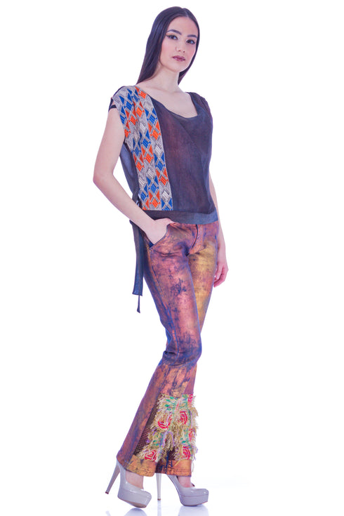 Bluza tul mov cu broderie I-29