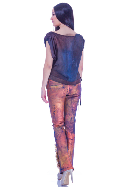 Pantalon denim cu broderie I-30