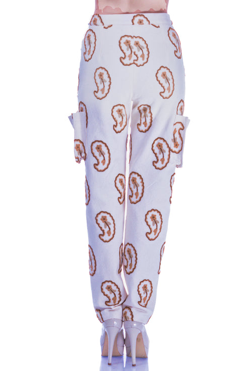 Pantalon bej cu broderie I-34