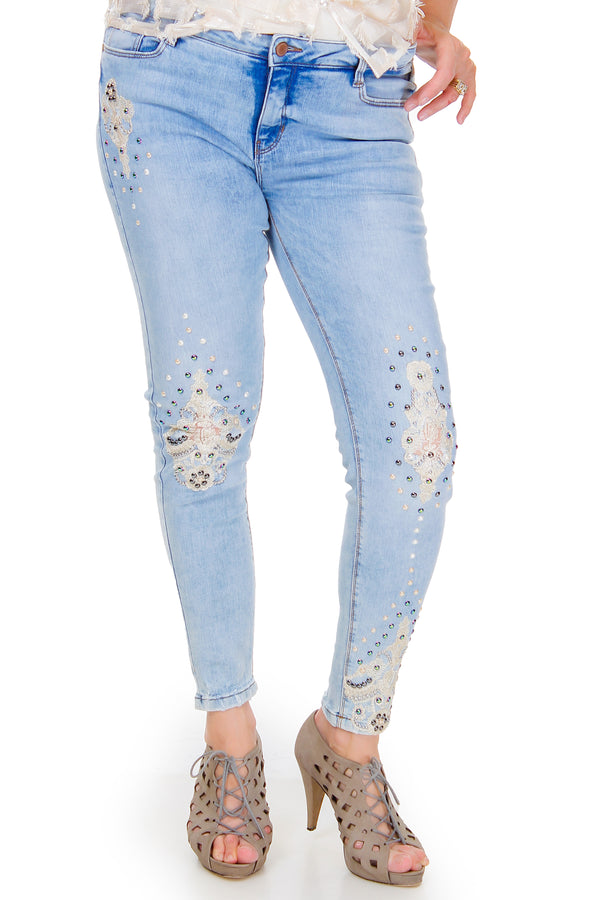 Pantaloni denim cu perle  Liza Panait Liza Panait Online Boutique