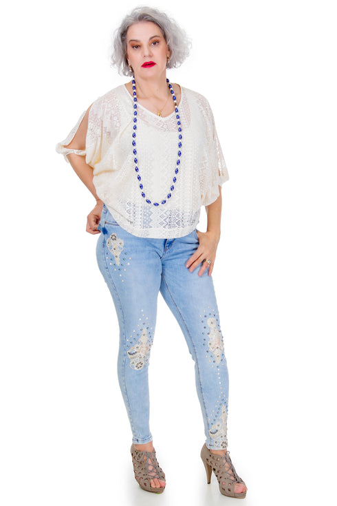 Pantaloni denim cu perle  Liza Panait Liza Panait Online Boutique