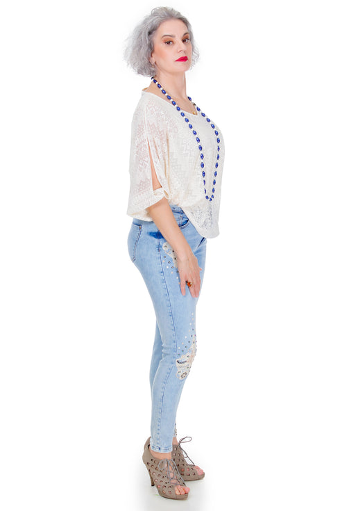Pantaloni denim cu perle  Liza Panait Liza Panait Online Boutique