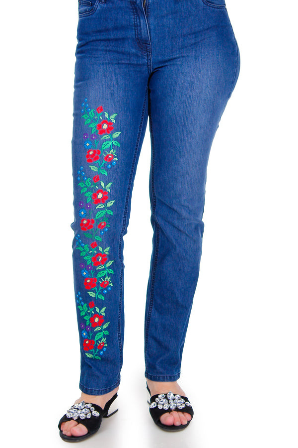 Pantalon denim cu broderie Liza Panait Liza Panait Online Boutique