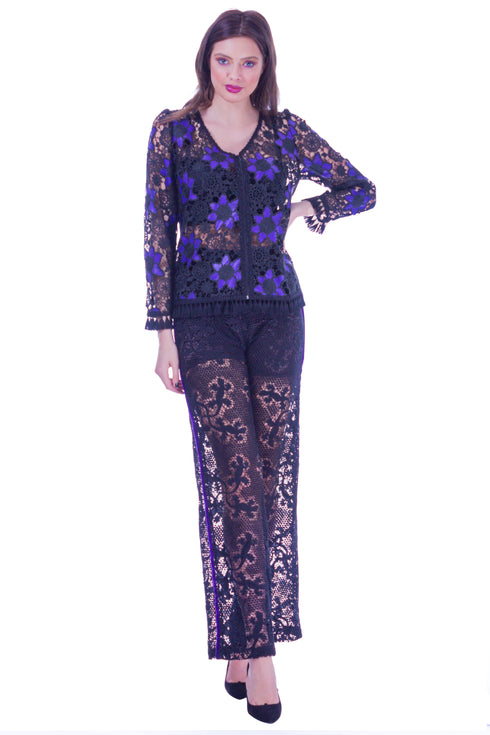 Bluza dantela si piele pictata I-48