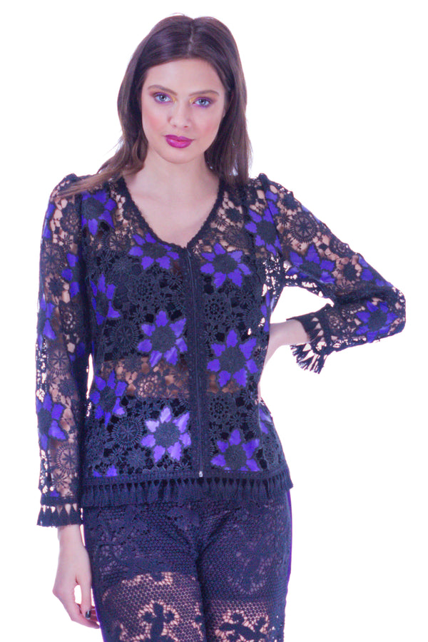 Bluza dantela si piele pictata I-48