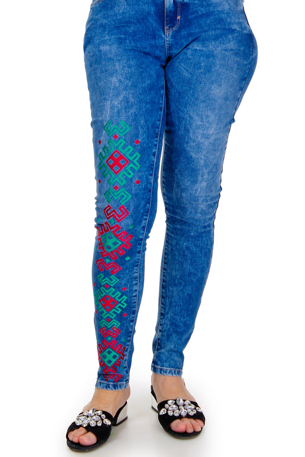Pantalon denim cu broderie Liza Panait Liza Panait Online Boutique