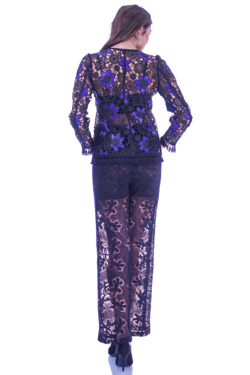 Bluza dantela si piele pictata I-48