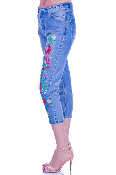Pantalon denim cu broderie I-40