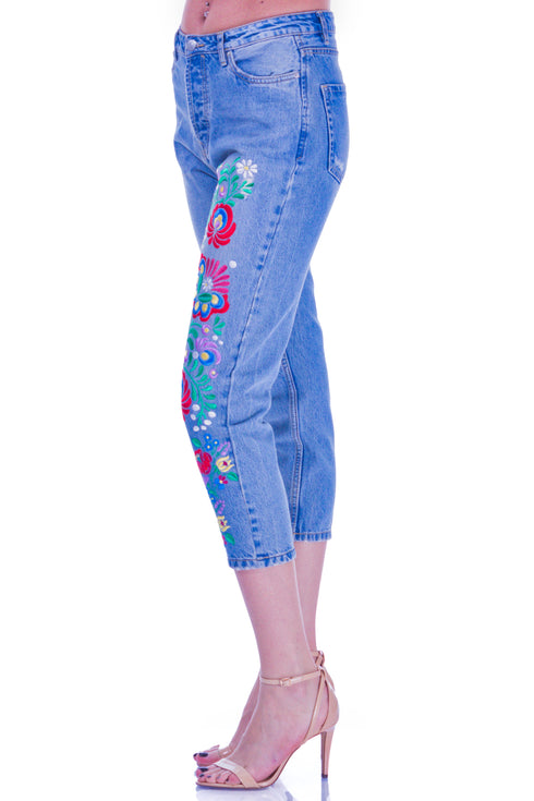 Pantaloni denim cu broderie I-53