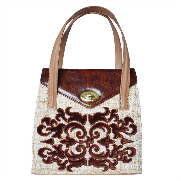 Poseta piele si stofa brodata freeshipping - Liza Panait Online Boutique