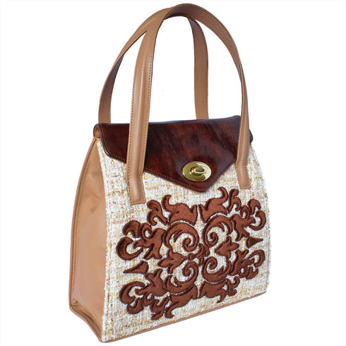 Poseta piele si stofa brodata freeshipping - Liza Panait Online Boutique