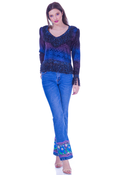 Pantalon denim cu broderie I-55