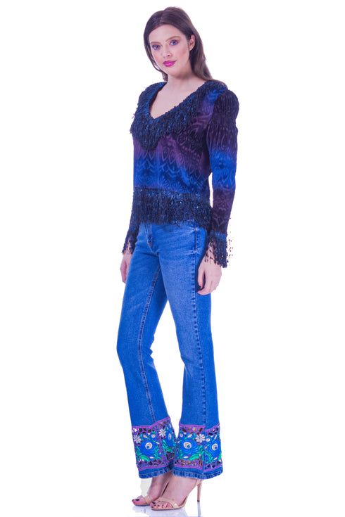 Pantalon denim cu broderie I-55