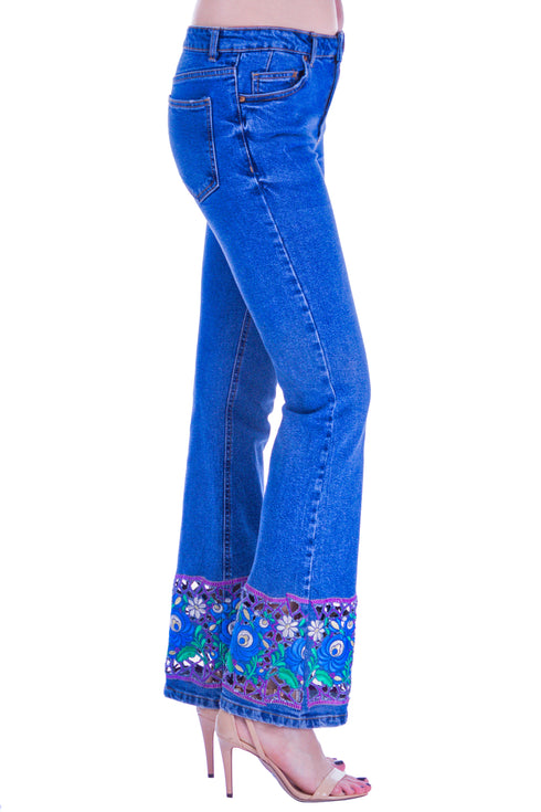 Pantalon denim cu broderie I-55