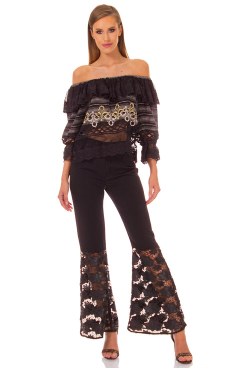 Pantalon vascoza neagra cu dantela I-61