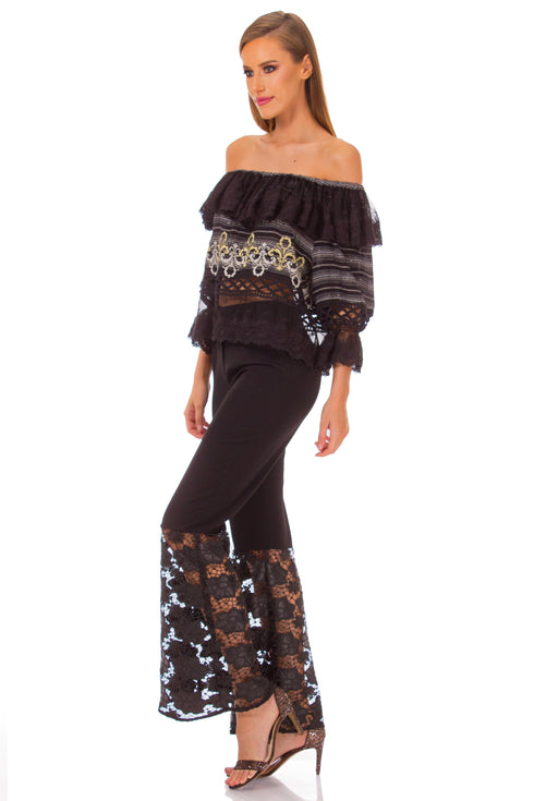Pantalon vascoza neagra cu dantela I-61