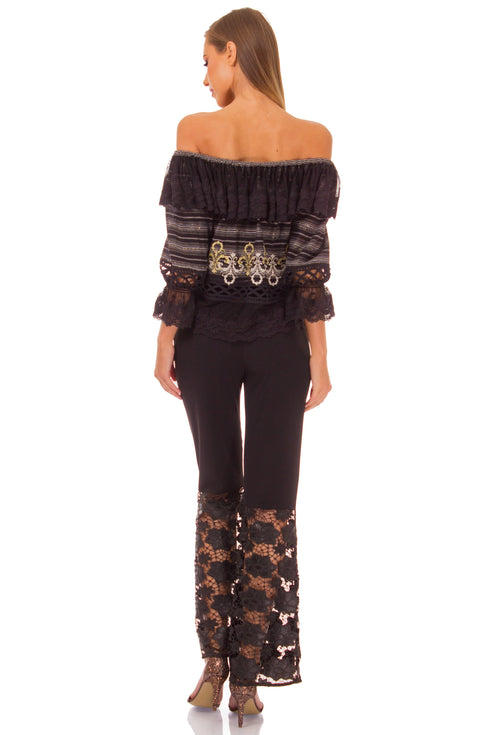 Pantalon vascoza neagra cu dantela I-61