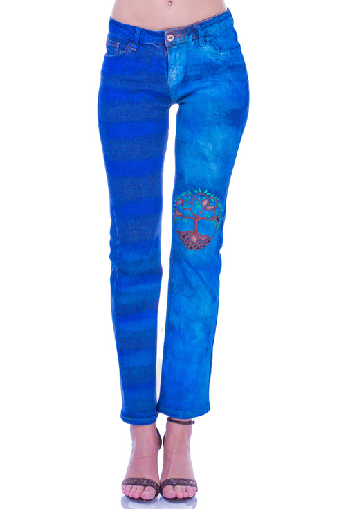 Pantalon denim cu broderie I-63