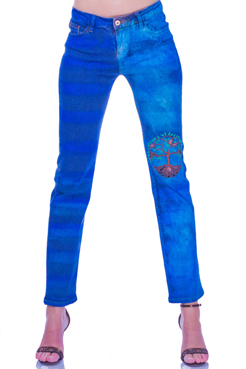 Pantalon denim cu broderie I-63