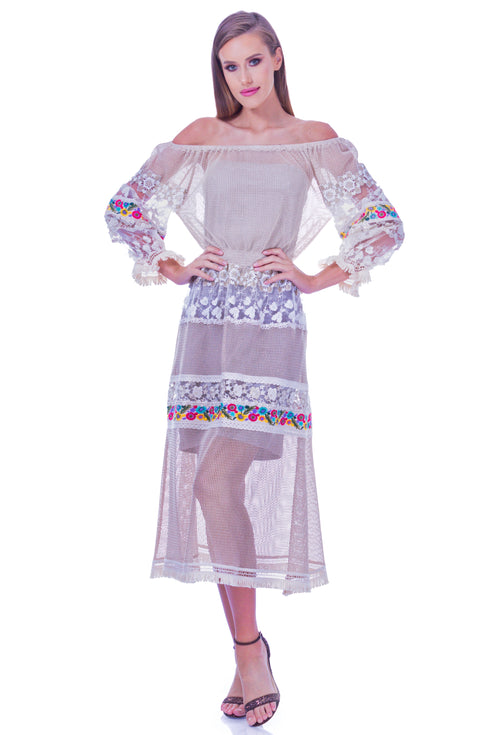 Rochie plasa bej I-67