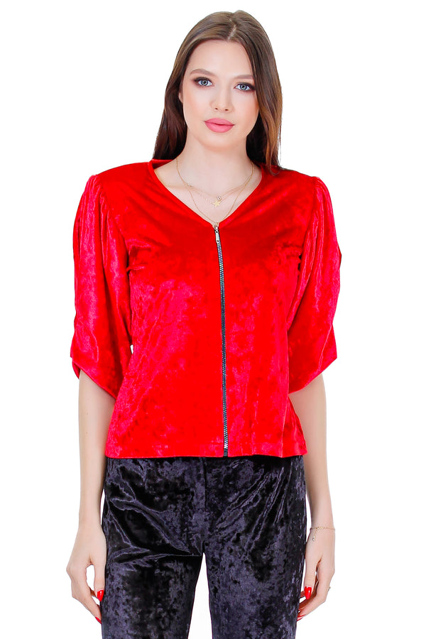 Bluza catifea rosie freeshipping - Liza Panait Online Boutique