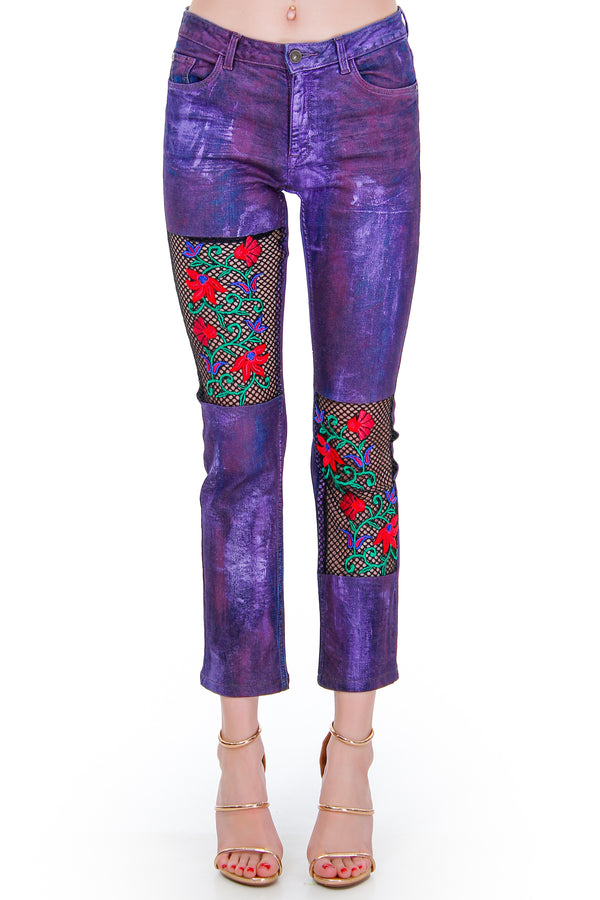 Pantalon denim cu broderie Liza Panait Liza Panait Online Boutique