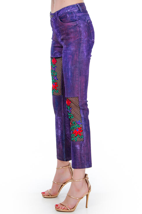 Pantalon denim cu broderie Liza Panait Liza Panait Online Boutique