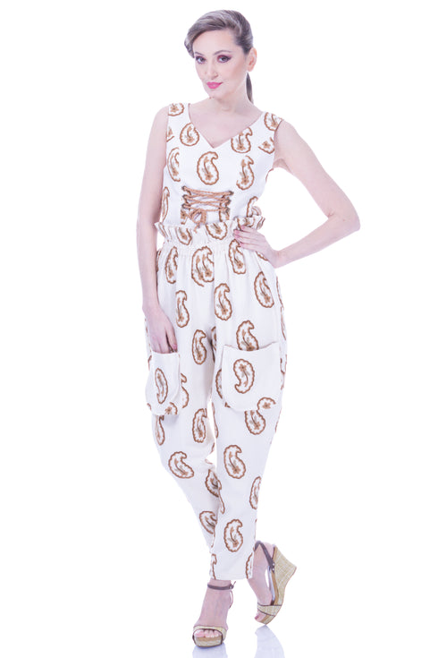 Pantalon bumbac bej I-72