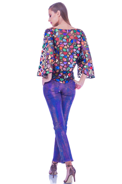 Pantalon denim cu broderie I-81