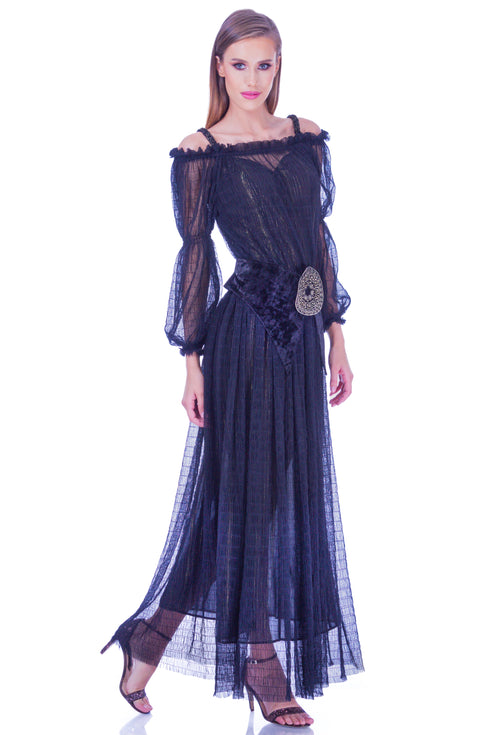 Rochie voal negru cu cordon I-87