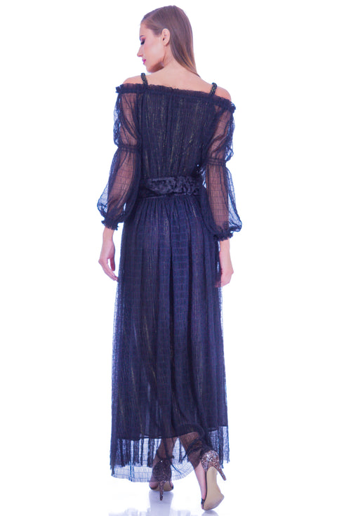 Rochie voal negru cu cordon I-87