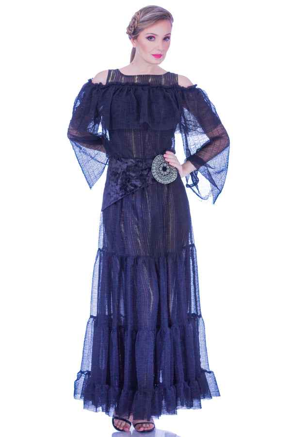 Rochie voal negru cu cordon I-88