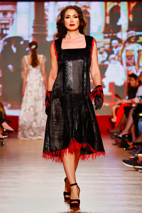 Rochie catifea cu margele RM-42