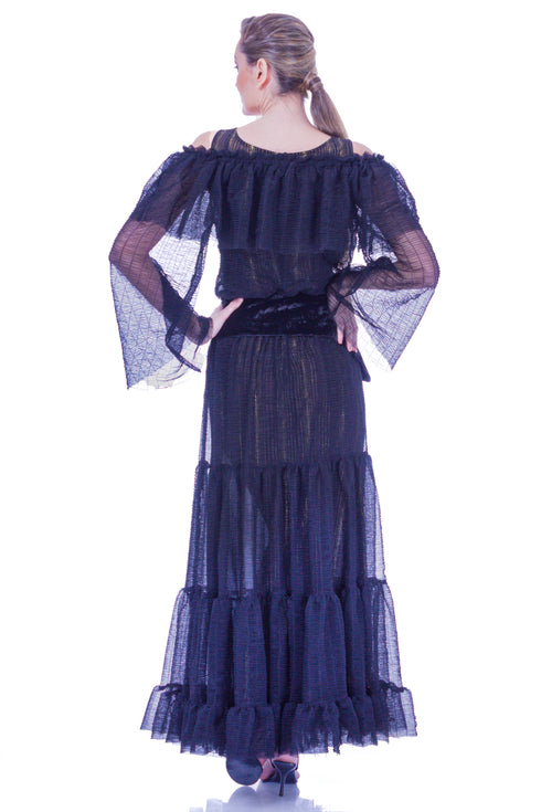 Rochie voal negru cu cordon I-88