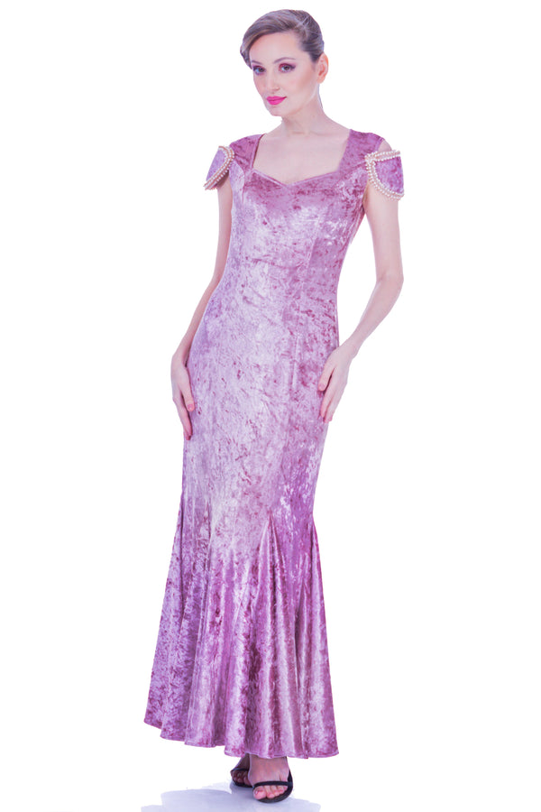 Rochie catifea cu margele I-105