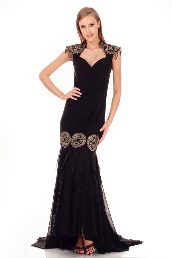 Rochie tul negru cu broderie I-108