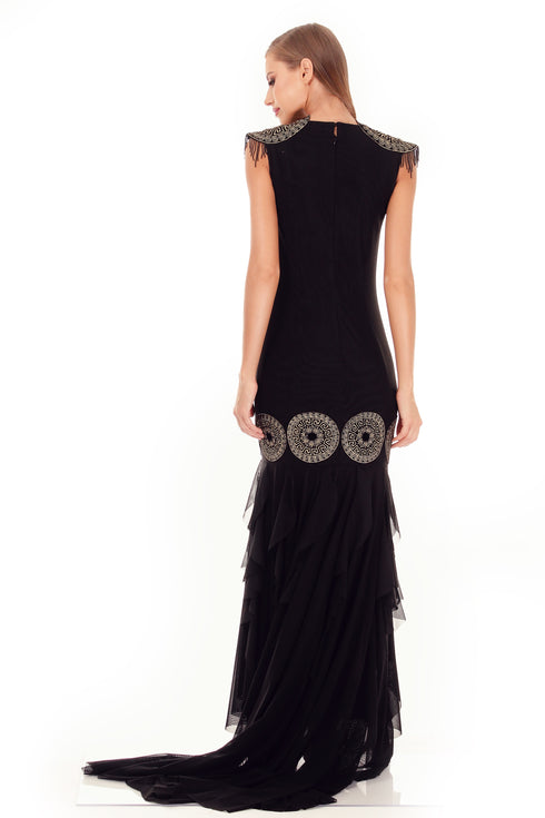 Rochie tul negru cu broderie I-108