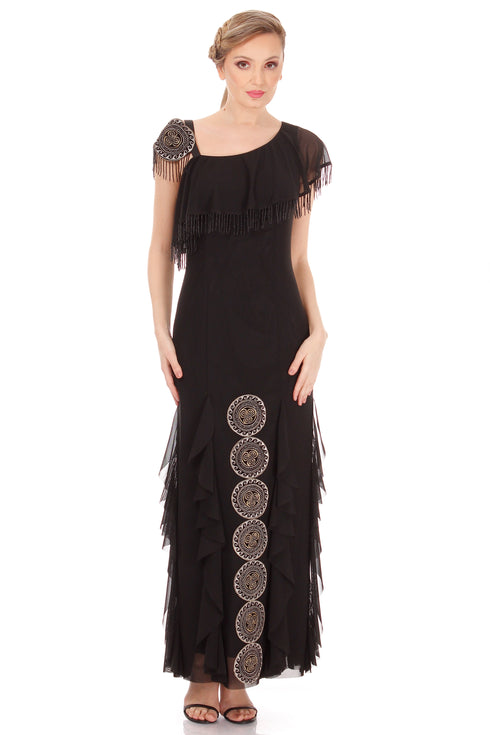 Rochie tul negru cu broderie I-109